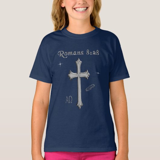 ローマ人への手紙 8:28 キリスト教聖書の詩 Tシャツ (正面)