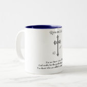 ローマ人への手紙 8:28 聖書の言葉 ツートーンマグカップ (正面左)