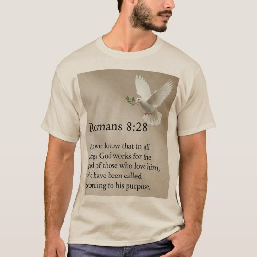 ローマ人への手紙 8:28 聖書の詩 メンズTシャツ Tシャツ (正面)