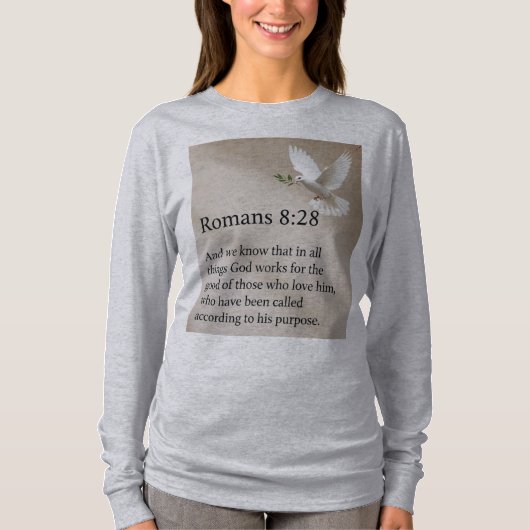 ローマ人への手紙 8:28 聖書の詩 レディース長袖Tシャツ Tシャツ (正面)