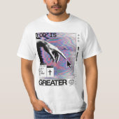 ローマ人への手紙 8:31 サイバー・パンク神の手グリッチアート Tシャツ (正面)