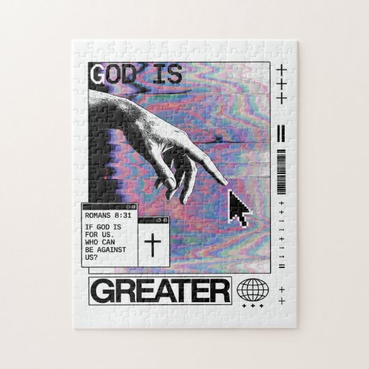 ローマ人への手紙 8:31 サイバー・パンク Hand Of God グリッチアート ジグソーパズル (縦)