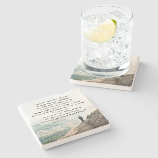 ローマ人10:14-15彼らは彼を呼び寄せる ストーンコースター (横)