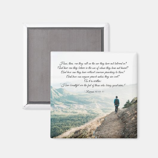 ローマ人10:14-15彼らは彼を呼び寄せる マグネット (正面/裏面)