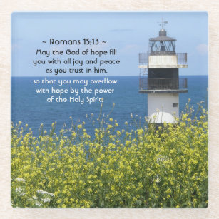 ローマ人15:13五月希望の神、灯台 ガラスコースター