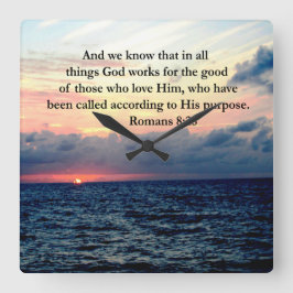 ローマ人8:28信仰 スクエア壁時計