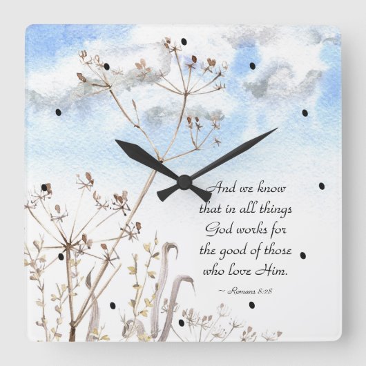 ローマ人8:28神が善のために働くすべての事 スクエア壁時計 (正面)