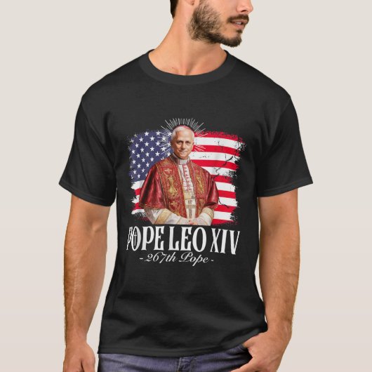ローマ教皇レオ十四世ロバート・アメリカ国旗 Tシャツ (正面)
