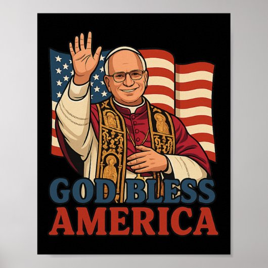 ローマ教皇レオ14世アメリカ合衆国国旗の教皇を祝福 ポスター (正面)