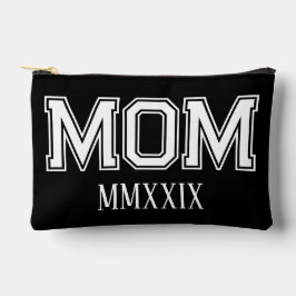 ローマ数字で「Mom」設立年 ブラック&ホワイト アクセサリーポーチ