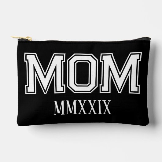 ローマ数字で「Mom」設立年 ブラック＆ホワイト アクセサリーポーチ (正面)