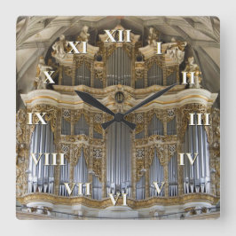 ローマ数字のパイプオルガンクロック スクエア壁時計
