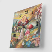 ローマ数字の不思議の国のアリス スクエア壁時計 (傾斜)