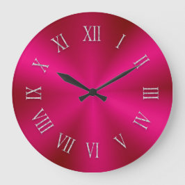 ローマ数字の光沢のある赤い金属時計 ラージ壁時計