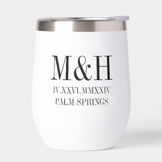 ローマ数字の日付、イニシャル、市区町村結婚式の引き出物 (左面)