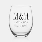 ローマ数字の日付、イニシャル、市区町村結婚式の引き出物 ステムなしワイングラス (正面)