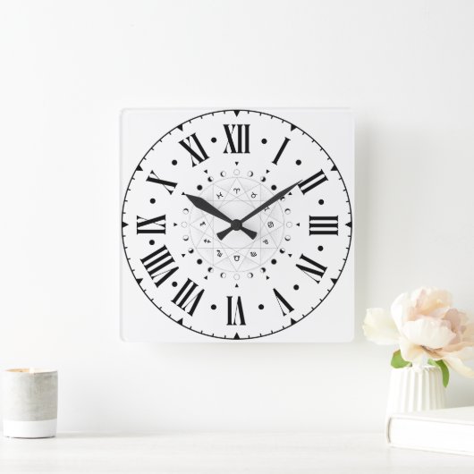ローマ数字の星占い図 スクエア壁時計 (ホーム)