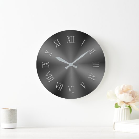 ローマ数字の灰色の金パターン（の模様が）ある属時計 ラージ壁時計 (ホーム)