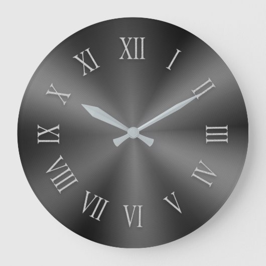 ローマ数字の灰色の金パターン（の模様が）ある属時計 ラージ壁時計 (正面)