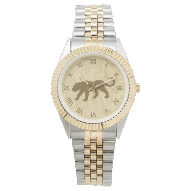 ローマ数字の茶色のヒョウ 腕時計 (正面)