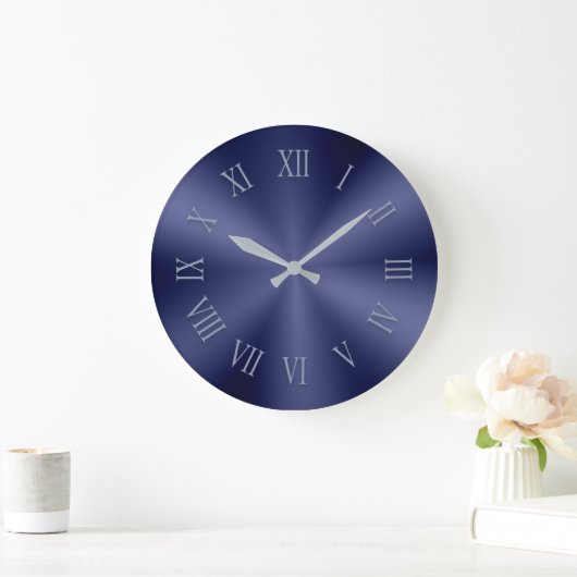 ローマ数字の青パターン(の模様が)あるい金属時計 ラージ壁時計 (ホーム)