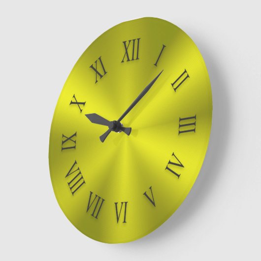 ローマ数字を含む黄色の金ゴールドメタリッククロック ラージ壁時計 (傾斜)