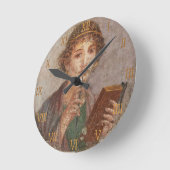 ローマ数字ポンペイ・アートサッポガールとスタイラス ラウンド壁時計 (傾斜)