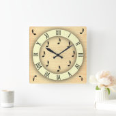 ローマ数字付きの音符 スクエア壁時計 (ホーム)