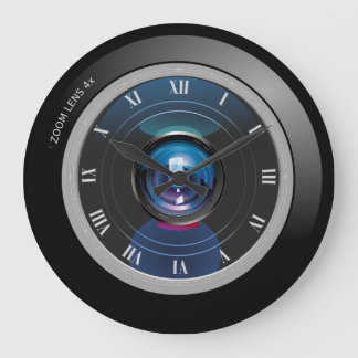 ローマ数字付きカメラズームレンズ ラージ壁時計