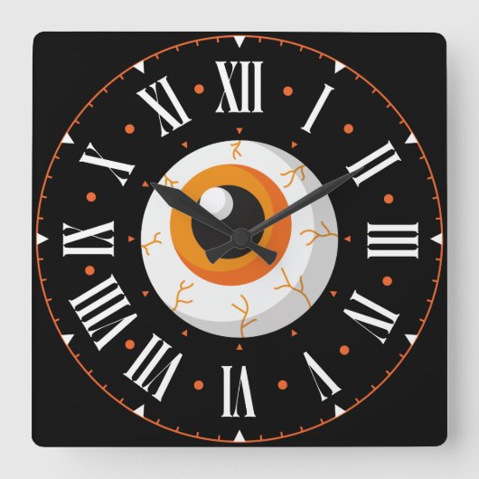 ローマ数字内の眼球 スクエア壁時計 (正面)