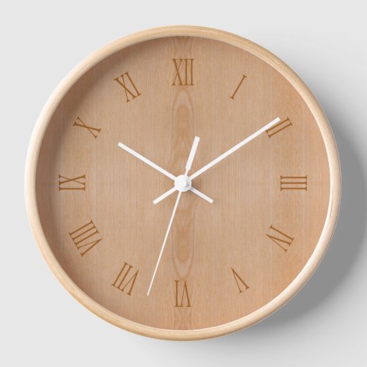 ローマ数字時計の薄茶色の木目 壁時計 (正面)