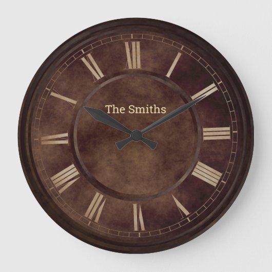 ローマ数字錆び茶色のアクリル時計 ラージ壁時計 (正面)