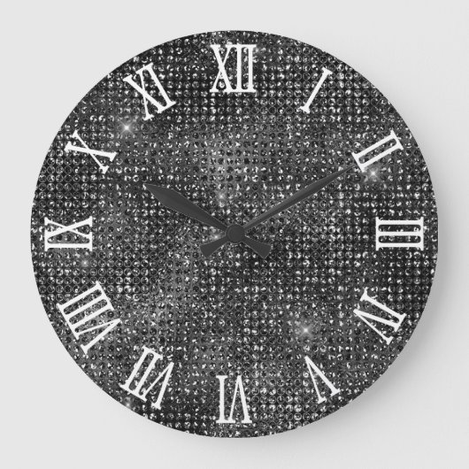 ローマ数字 ブラック ディスコ グリッター ラージ壁時計 (正面)