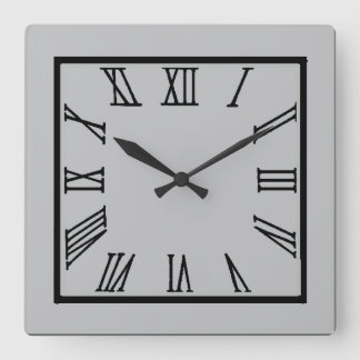 ローマ数字（灰色） スクエア壁時計