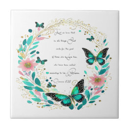 ローマ書8:28 花と蝶 タイル