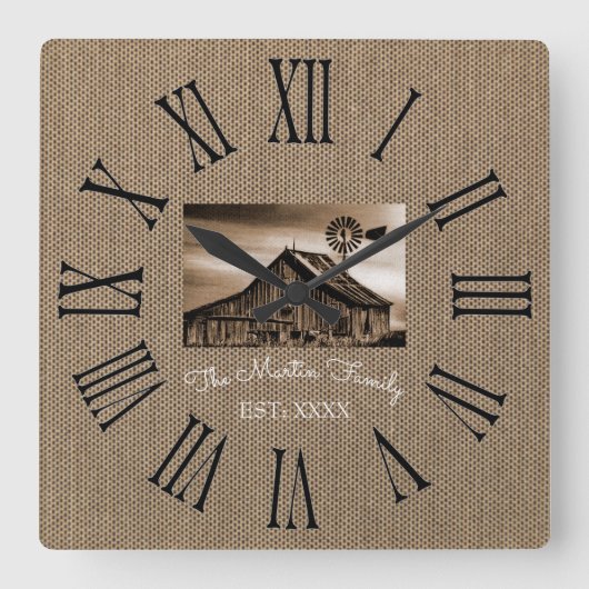 ローマ素朴数字の壁時計 スクエア壁時計 (正面)