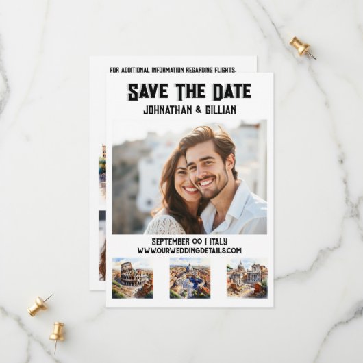 ローマ結婚の3つのフォトウォーターカラーのアトラクション セーブザデート (正面/裏面インサイチュ)