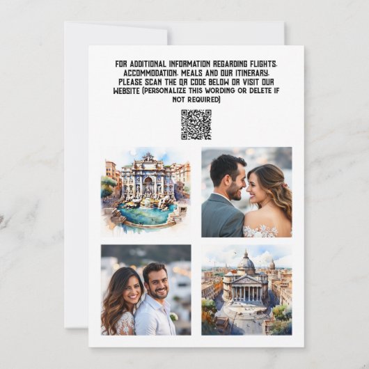 ローマ結婚の3つのフォトウォーターカラーのアトラクション セーブザデート (裏面)