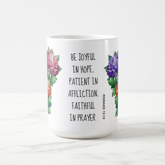 ローマ色彩の鮮やか人からの詩を持つ花12:12 コーヒーマグカップ (中央)