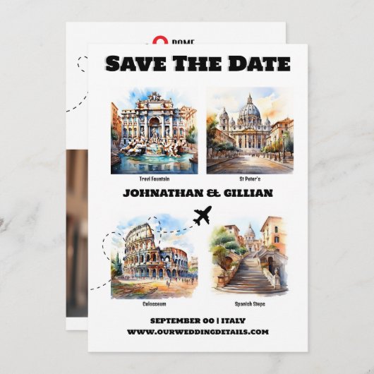 ローマ行き先の結婚式観光客のアトラクション写真 セーブザデート (正面/裏面)