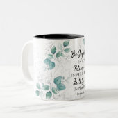 ローマ12:12希望に喜び、祈りの言葉に忠実 ツートーンマグカップ (正面左)