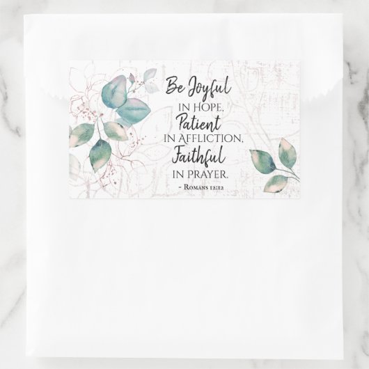 ローマ12:12希望に喜び、祈りの言葉に忠実 長方形シール (バッグ)