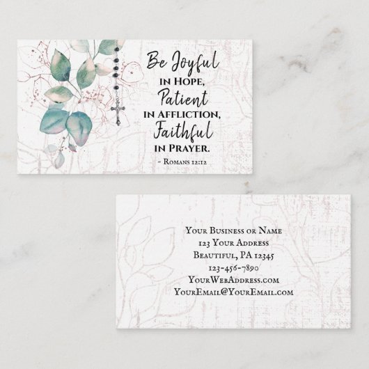 ローマ12:12希望の中で喜ぶバイブル念珠クロス 名刺 (正面/裏面)