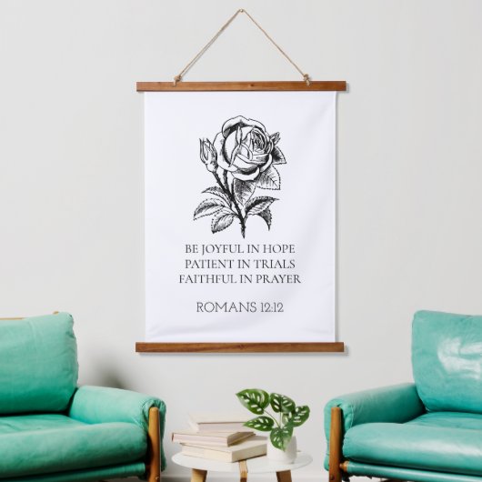 ローマ12:12木目ぶら下がったのサイン、聖書の聖句の壁 吊り下げ型タペストリー (リビング)