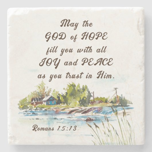 ローマ15:13希望の神キリスト教の聖書聖句 ストーンコースター (正面)