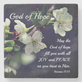 ローマ15:13希望の神ホワイトフラワー ストーンコースター