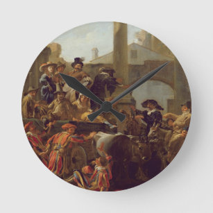 ローマ1653年のカーニバルの時間(キャンバスの油) ラウンド壁時計
