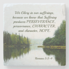 ローマ5:3-4苦しむ湖の木々に栄光を ストーンコースター