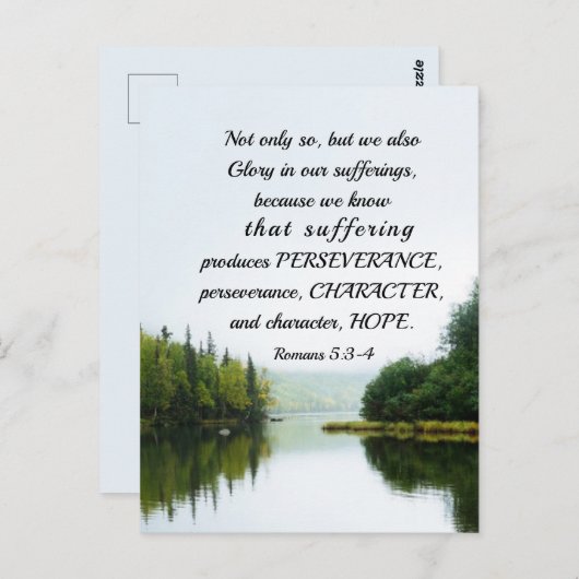 ローマ5:3-4苦しむ湖の木々に栄光を ポストカード (正面/裏面)