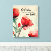 ローマ5:5神の愛バイブル聖句レッドピンクの花 キャンバスプリント (インサイチュ (ウッドフロア))